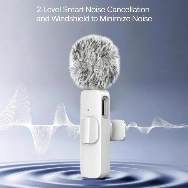 Alt view image 5 of 7 - White Wireless Lavalier Microphone for iPhone & Android - Mini Clip-On Mic with Noise Cancellation 2 Pack Lapel Mic Plug and Play Wireless Mic for Video Recording Interview Podcast Vlog YouTube