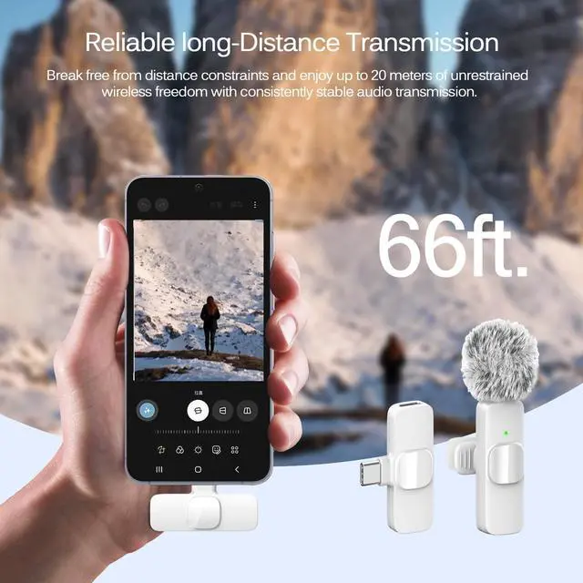 Alt view image 4 of 7 - White Wireless Lavalier Microphone for iPhone & Android - Mini Clip-On Mic with Noise Cancellation 2 Pack Lapel Mic Plug and Play Wireless Mic for Video Recording Interview Podcast Vlog YouTube