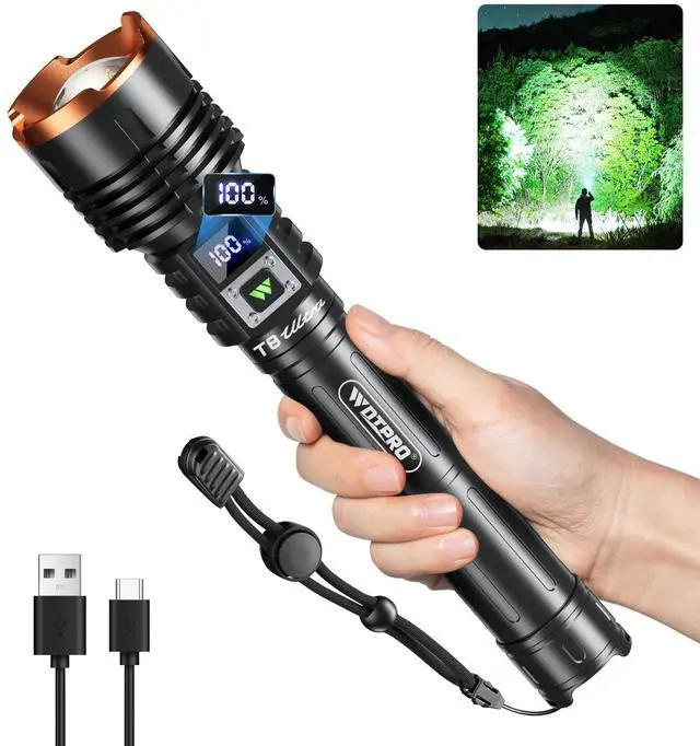 Main image of Rechargeable LED Flashlights High Lumens, Super Bright 90000LM Rechargeable Flashlight with LCD Display, 5 Modes & Waterproof Powerful 10000mAh Handheld Flashlight for Camping Emergency