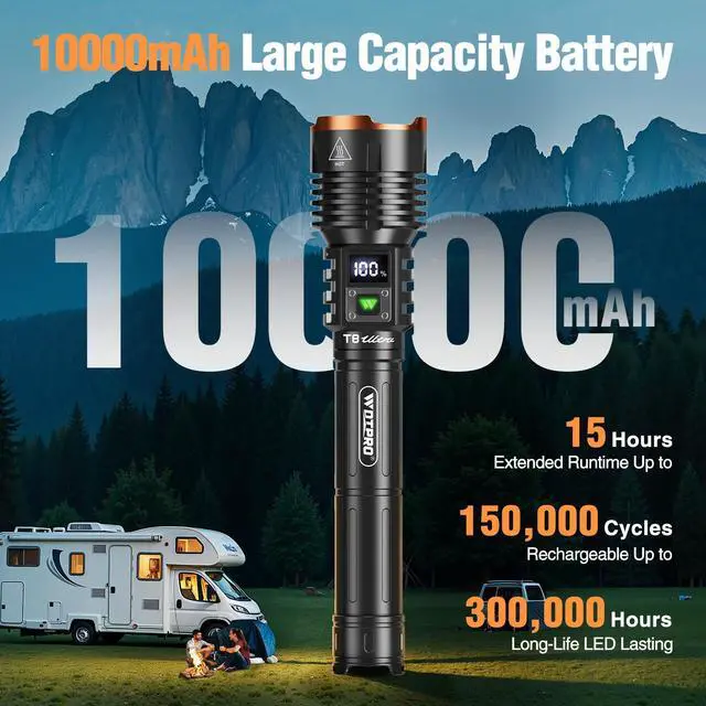 Alt view image 3 of 7 - Rechargeable LED Flashlights High Lumens, Super Bright 90000LM Rechargeable Flashlight with LCD Display, 5 Modes & Waterproof Powerful 10000mAh Handheld Flashlight for Camping Emergency