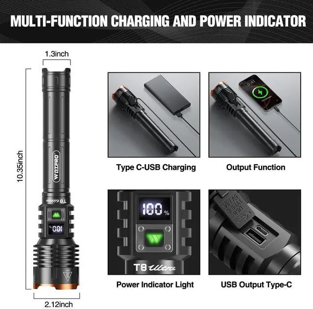 Alt view image 4 of 7 - Rechargeable LED Flashlights High Lumens, Super Bright 90000LM Rechargeable Flashlight with LCD Display, 5 Modes & Waterproof Powerful 10000mAh Handheld Flashlight for Camping Emergency