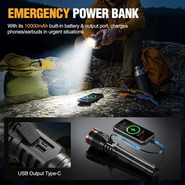 Alt view image 7 of 7 - Rechargeable LED Flashlights High Lumens, Super Bright 90000LM Rechargeable Flashlight with LCD Display, 5 Modes & Waterproof Powerful 10000mAh Handheld Flashlight for Camping Emergency