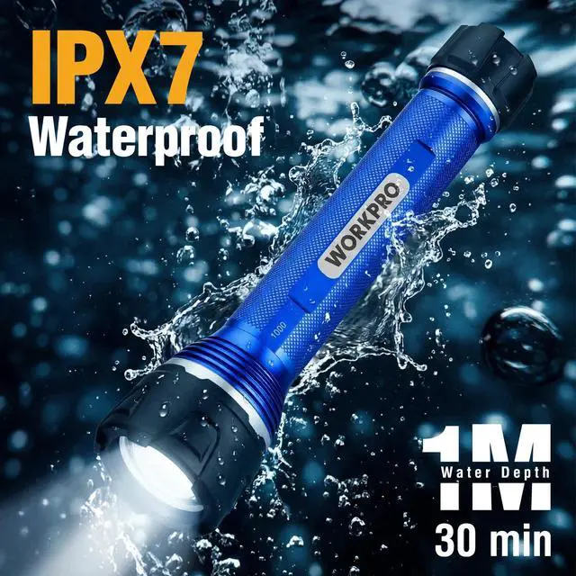 Alt view image 3 of 7 - Rechargeable LED Flashlight, High Lumens IPX7 Waterproof Heavy-Duty Flash Light, 3 Mode Super Bright Handheld Aluminum Flashlight for Home, Camping, Hiking, Emergency