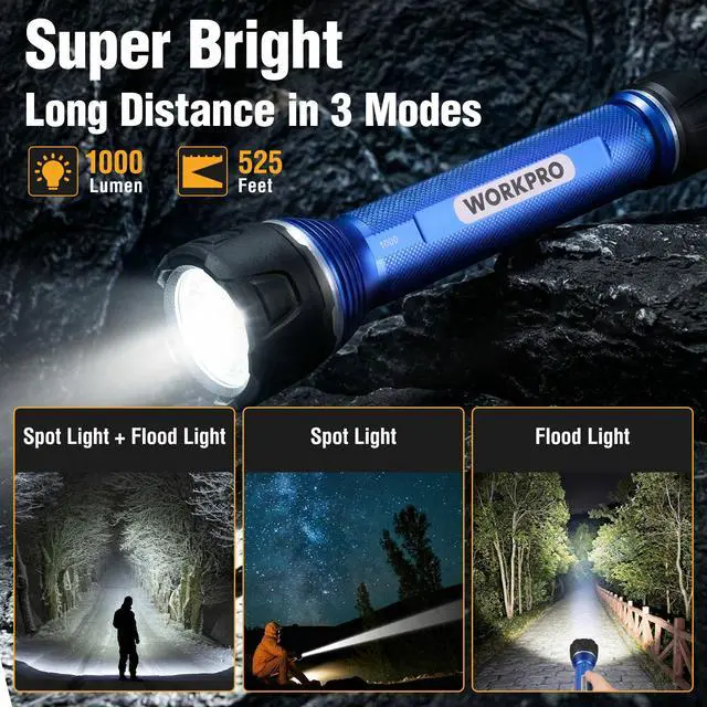 Alt view image 2 of 7 - Rechargeable LED Flashlight, High Lumens IPX7 Waterproof Heavy-Duty Flash Light, 3 Mode Super Bright Handheld Aluminum Flashlight for Home, Camping, Hiking, Emergency