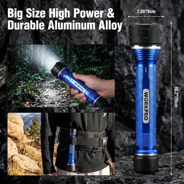 Alt view image 5 of 7 - Rechargeable LED Flashlight, High Lumens IPX7 Waterproof Heavy-Duty Flash Light, 3 Mode Super Bright Handheld Aluminum Flashlight for Home, Camping, Hiking, Emergency