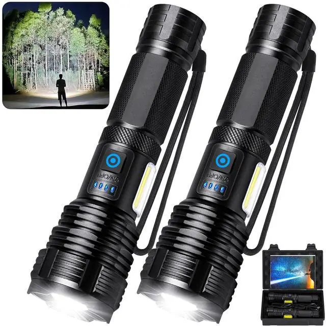 Main image of Flashlight Rechargeable Flashlights High Lumens, 99,000 LM Bright LED Flashlight Powered Flash Light, USB Rechargeable Flashlights & Waterproof Handheld Flash lights for Home Camping Hiking(2 Pack)