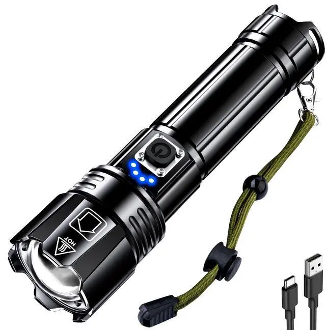 Main image of Rechargeable LED Flashlight High Lumens, Super Bright Flashlights with Zoomable & USB C Rechargeable & 5 Light Mode & IPX7 Waterproof, Powerful Flash Light for Home, Hiking, Camping