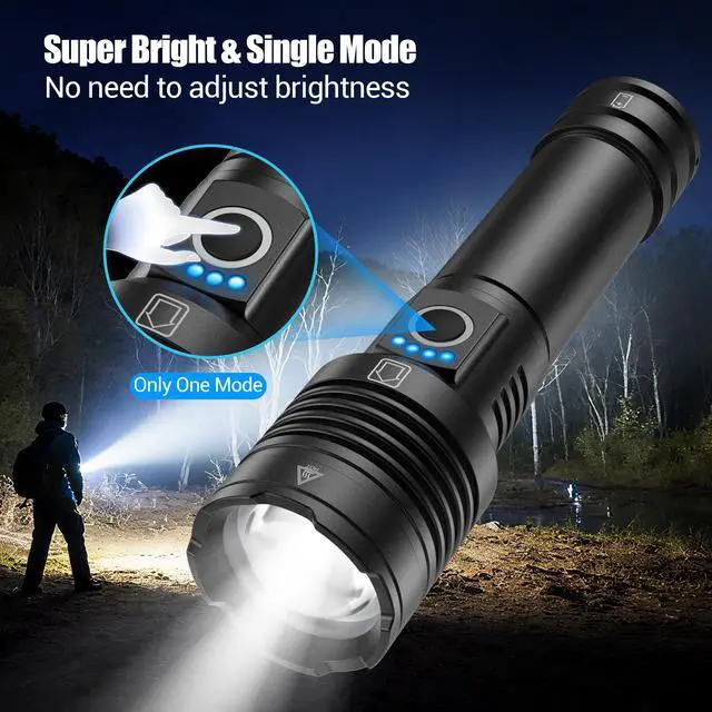 Alt view image 2 of 7 - Rechargeable Flashlights High Lumens 100,000 Single One Mode - 2 Pack, Super Bright Powerful 30W LED, Long Lasting 12 Hours, USB C Input, Handheld 6.81 Length, for Hiking Home Gift