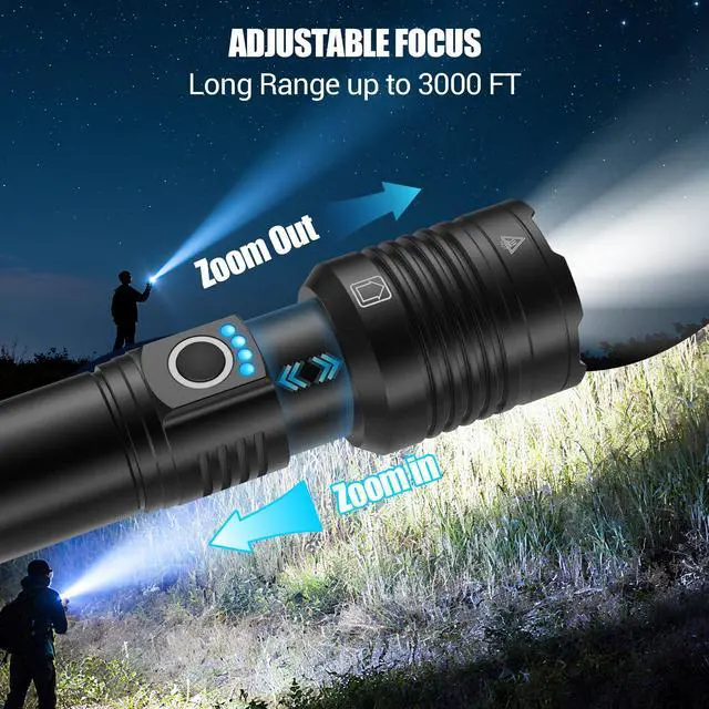 Alt view image 3 of 7 - Rechargeable Flashlights High Lumens 100,000 Single One Mode - 2 Pack, Super Bright Powerful 30W LED, Long Lasting 12 Hours, USB C Input, Handheld 6.81 Length, for Hiking Home Gift