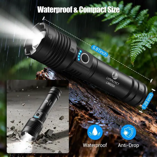 Alt view image 6 of 7 - Rechargeable Flashlights High Lumens 100,000 Single One Mode - 2 Pack, Super Bright Powerful 30W LED, Long Lasting 12 Hours, USB C Input, Handheld 6.81 Length, for Hiking Home Gift