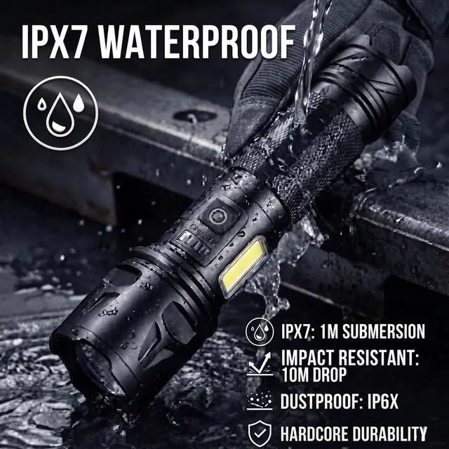 Alt view image 3 of 7 - Rechargeable LED Flashlight 3-Pack, 99,000 High Lumens Super Bright Flashlights for Camping & Emergêncy, 7 Modes & Adjustable Focus with COB Side Light, Powerful Handheld Flashlight for Dog Walking