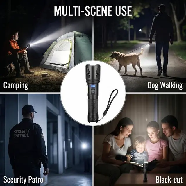 Alt view image 7 of 7 - Rechargeable LED Flashlight 3-Pack, 99,000 High Lumens Super Bright Flashlights for Camping & Emergêncy, 7 Modes & Adjustable Focus with COB Side Light, Powerful Handheld Flashlight for Dog Walking