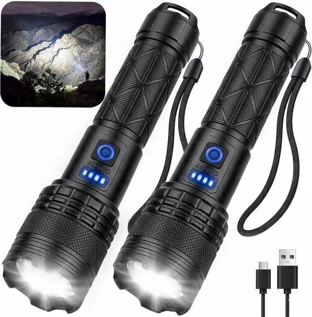 Main image of Rechargeable Flashlight 99,000 High Lumens Flashlights, 2 Pack Super Bright LED Flashlight Powered Flash Light with 5 Light Mode, Powerful Handheld Flash Light for Home, Camping