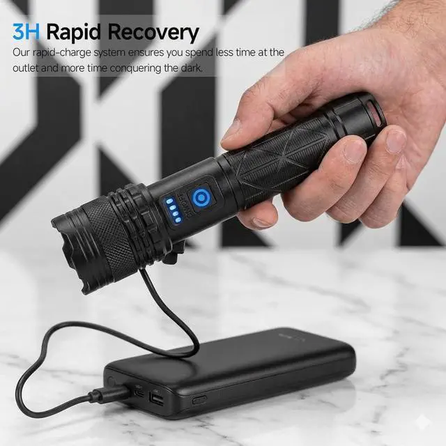 Alt view image 3 of 7 - Rechargeable Flashlight 99,000 High Lumens Flashlights, 2 Pack Super Bright LED Flashlight Powered Flash Light with 5 Light Mode, Powerful Handheld Flash Light for Home, Camping