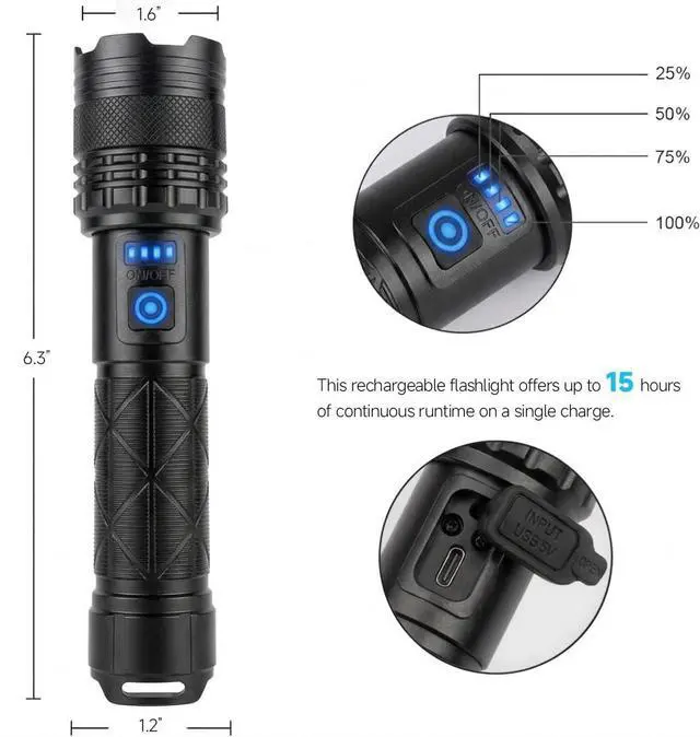 Alt view image 6 of 7 - Rechargeable Flashlight 99,000 High Lumens Flashlights, 2 Pack Super Bright LED Flashlight Powered Flash Light with 5 Light Mode, Powerful Handheld Flash Light for Home, Camping