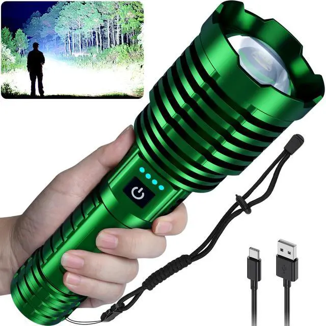 Main image of Rechargeable Flashlight 100,000 High Lumens, Super Bright Flashlights Powered by Battery, Handheld Waterproof Tactical LED Flashlight-Zoomable 5 Modes-31H Runtime for Emergency Camping (Green)