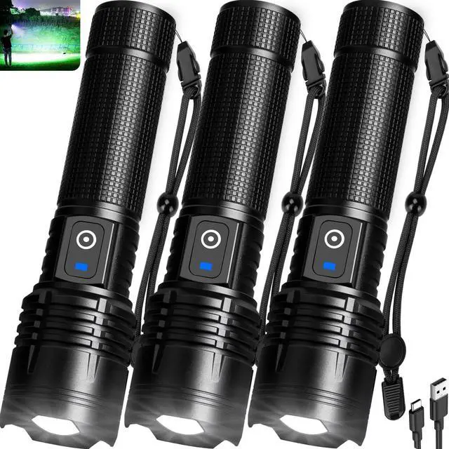Main image of Rechargeable Flashlights 3 Pack, Super Bright 99000 High Lumens Led Flashlight, 5 Modes Linternas Waterproof Flash Light, Powerful Handheld Flashlights for Home Camping Emergencies