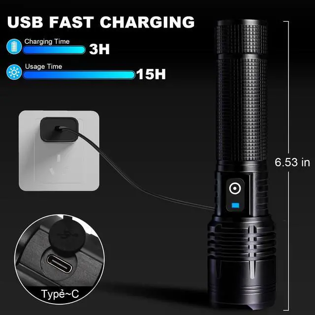 Alt view image 3 of 7 - Rechargeable Flashlights 3 Pack, Super Bright 99000 High Lumens Led Flashlight, 5 Modes Linternas Waterproof Flash Light, Powerful Handheld Flashlights for Home Camping Emergencies