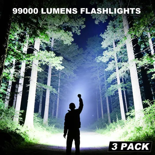 Alt view image 2 of 7 - Rechargeable Flashlights 3 Pack, Super Bright 99000 High Lumens Led Flashlight, 5 Modes Linternas Waterproof Flash Light, Powerful Handheld Flashlights for Home Camping Emergencies