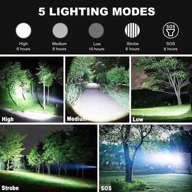 Alt view image 4 of 7 - Rechargeable Flashlights 99,000 Lumen High Lumens 2 Pack, Suoer Bright Led Flashlight with 5 Modes & 18H Runtime, IPX7 Waterproof Powerful Flash Light Handheld Flashlights for Home Camping Hiking
