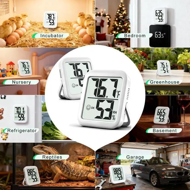 Alt view image 5 of 7 - 2 Pack Room Thermometer for Home, Hygrometer Indoor Humidity Meter Gauge, Digital Temperature and Humidity Monitor Sensor for House, Terrarium, Incubator, Greenhouse - Battery Included