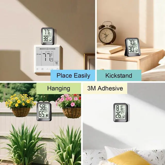 Alt view image 4 of 7 - 3 Pack Room Thermometer Indoor Hygrometer Digital Mini Humidity Meter Gauge with Temperature and Humidity Monitor Sensor for House, Pet, Plant, Incubator - Battery Included