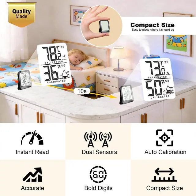 Alt view image 3 of 7 - 3 Pack Room Thermometer Indoor Hygrometer Digital Mini Humidity Meter Gauge with Temperature and Humidity Monitor Sensor for House, Pet, Plant, Incubator - Battery Included