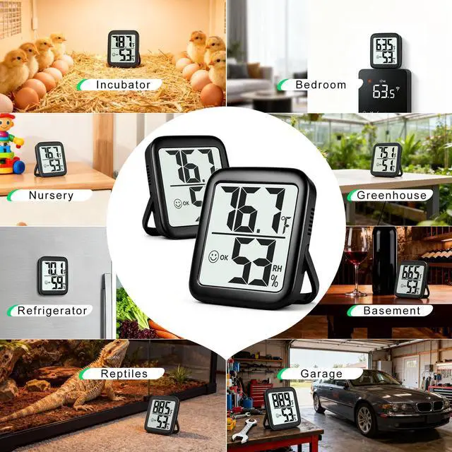 Alt view image 5 of 7 - 2 Pack Room Thermometer for Home, Hygrometer Indoor Humidity Meter Gauge, Digital Temperature and Humidity Monitor Sensor for House, Terrarium, Incubator, Greenhouse - Battery Included