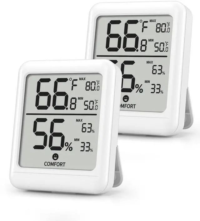 Main image of Digital Hygrometer Indoor Room Thermometer, Accurate Temperature and Humidity Meter with Large LCD Monitor for Home, Bedroom, Terrarium, Incubator, Greenhouse, 2 Pack