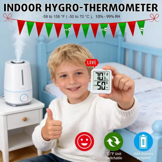 Alt view image 7 of 7 - Room Thermometer Indoor Hygrometer Humidity Meter Gauge Digital Temperature and Humidity Sensor Monitor for Home Office House Pets Plants - AAA Battery Included