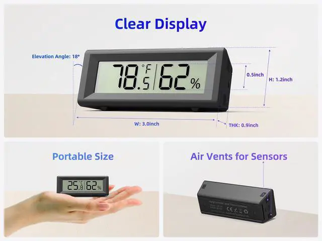 Alt view image 2 of 7 - Small Digital Hygrometer, Humidity Meter, Indoor Thermometer, Room Temperature and Humidity Monitor, Gauge with Accurate Sensor, for House, Home, Baby Room, Greenhouse, Humidor, Incubator, Reptiles