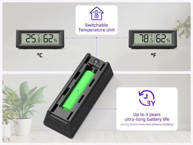 Alt view image 5 of 7 - Small Digital Hygrometer, Humidity Meter, Indoor Thermometer, Room Temperature and Humidity Monitor, Gauge with Accurate Sensor, for House, Home, Baby Room, Greenhouse, Humidor, Incubator, Reptiles