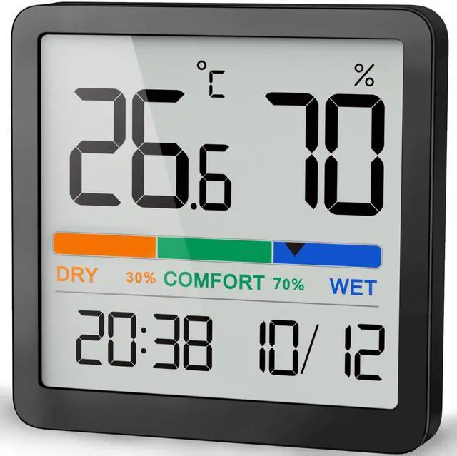 Main image of Indoor Thermometer Hygrometer, Mini Desktop Digital Temperature and Humidity Monitor with Comfort Indicator and Clock, Accurate Room Humidity Gauge for Home, Garage, Greenhouse, Wine Cellar