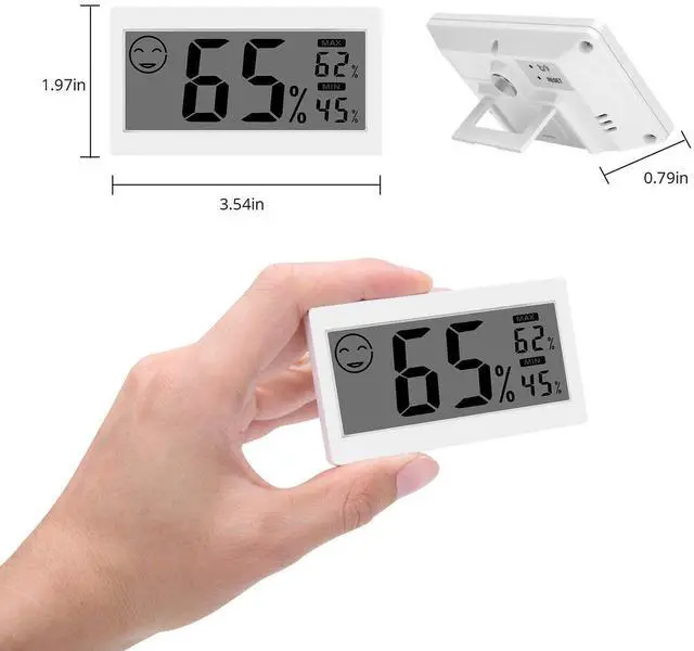 Alt view image 2 of 7 - Digital Thermometer Indoor Hygrometer Room Temperature Monitor Humidity Gauge with Big Screen Stand Wall Hanging Magnet Greenhouse House Kitchen Car