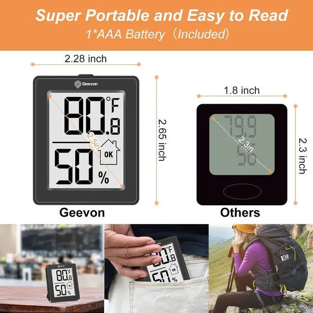 Alt view image 2 of 7 - Digital Hygrometer, 3 Pack Indoor Thermometer Room Temperature Humidity Gauge with Battery,Digital Temperature Humidity Meter Indicator for Home, Office, Greenhouse, Mini Hygrometer,Black