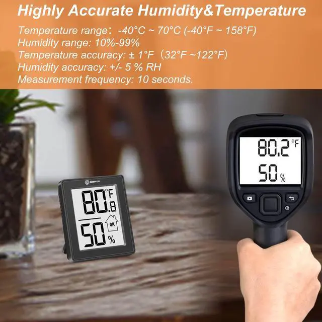 Alt view image 4 of 7 - Digital Hygrometer, 3 Pack Indoor Thermometer Room Temperature Humidity Gauge with Battery,Digital Temperature Humidity Meter Indicator for Home, Office, Greenhouse, Mini Hygrometer,Black
