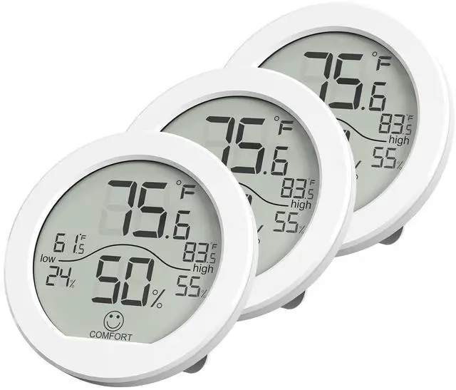 Main image of Digital Hygrometer 3 Pack Room Thermometer and Humidity Gauge LCD Hygrometer with Max and Min Records (White)