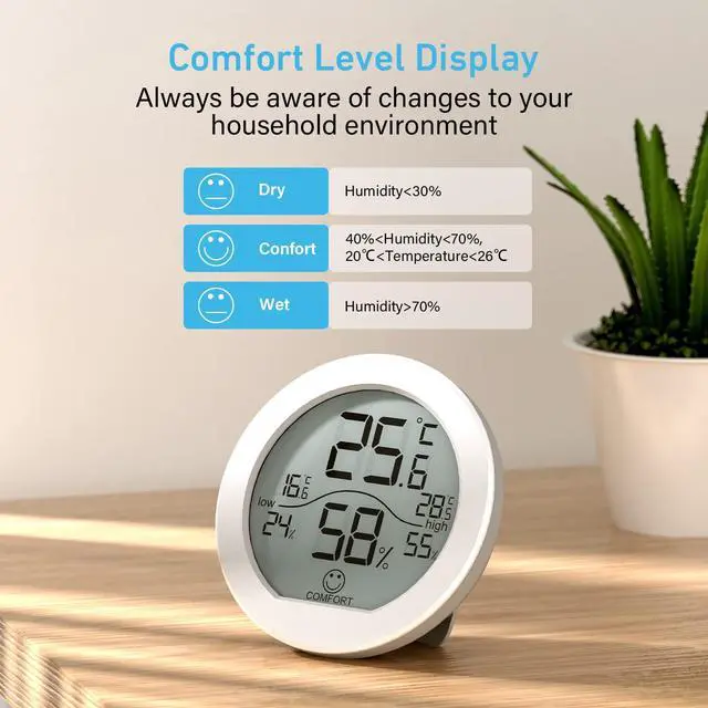 Alt view image 3 of 6 - Digital Hygrometer 3 Pack Room Thermometer and Humidity Gauge LCD Hygrometer with Max and Min Records (White)