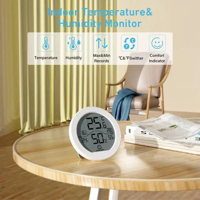 Alt view image 2 of 6 - Digital Hygrometer 3 Pack Room Thermometer and Humidity Gauge LCD Hygrometer with Max and Min Records (White)