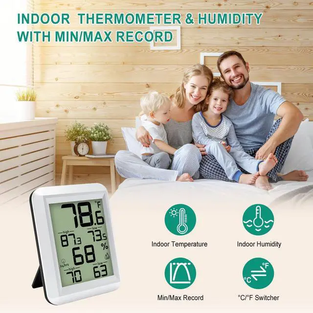 Alt view image 2 of 7 - Indoor Hygrometer Thermometer, Digital Humidity Meter Temperature Gauge with Min/Max, / Switch for Home, Baby Room, Kitchen, Greenhouse