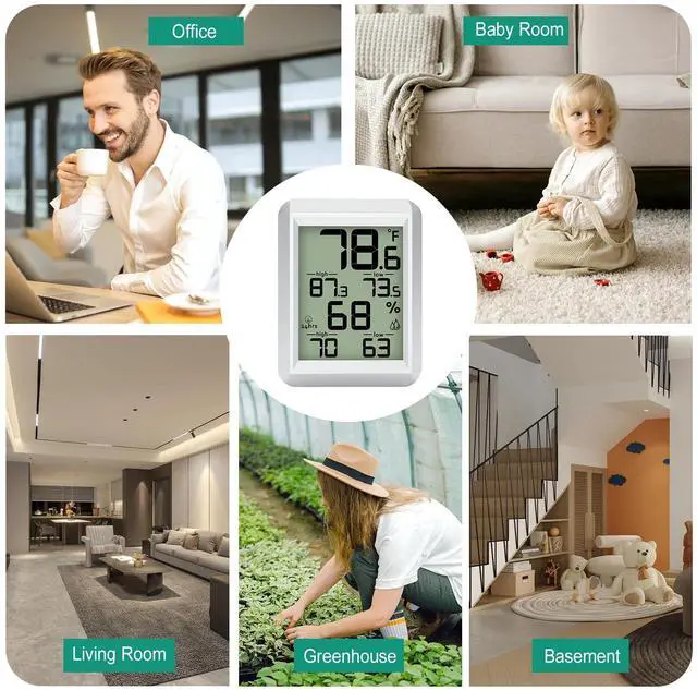 Alt view image 7 of 7 - Indoor Hygrometer Thermometer, Digital Humidity Meter Temperature Gauge with Min/Max, / Switch for Home, Baby Room, Kitchen, Greenhouse