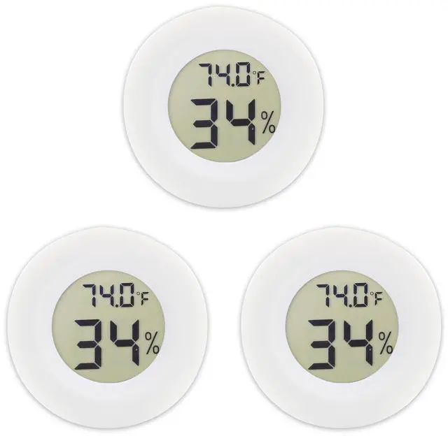 Main image of Digital Mini Thermometer Round Hygrometer, 3-Pack, LCD Display, Indoor Temperature Humidity Meter for Greenhouse, Fridge(White)