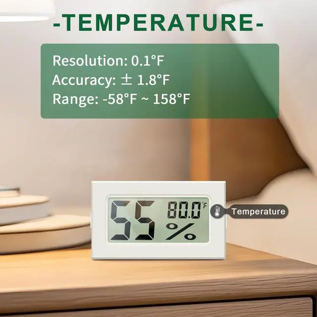 Alt view image 4 of 7 - Mini Hygrometer Indoor Humidity Meter, Digital Humidity Gauge Indoor Thermometer () for Home, Office, Reptile, Car, Greenhouse, Lab, Terrarium, Cellar, Humidors A02 White