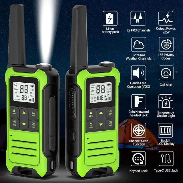 Alt view image 4 of 7 - Walkie Talkies Long Range Rechargeable Walkie Talkie for Adults, Baofeng F22 FRS Radio Walky Talky Family Walkie-Talkie with Flashlight 1400 mAh Battery USB Charger for Camping Trip (2 Pack)