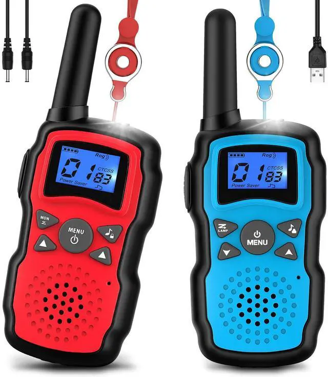 Main image of Walkie Talkies for Kids Rechargeable with USB Charger 6000mAh Battery,Outdoor Camping Games with Flashlight Lanyard,Toys for Girls,Halloween Xmas Birthday Gift for Children 2 Pack Red Blue