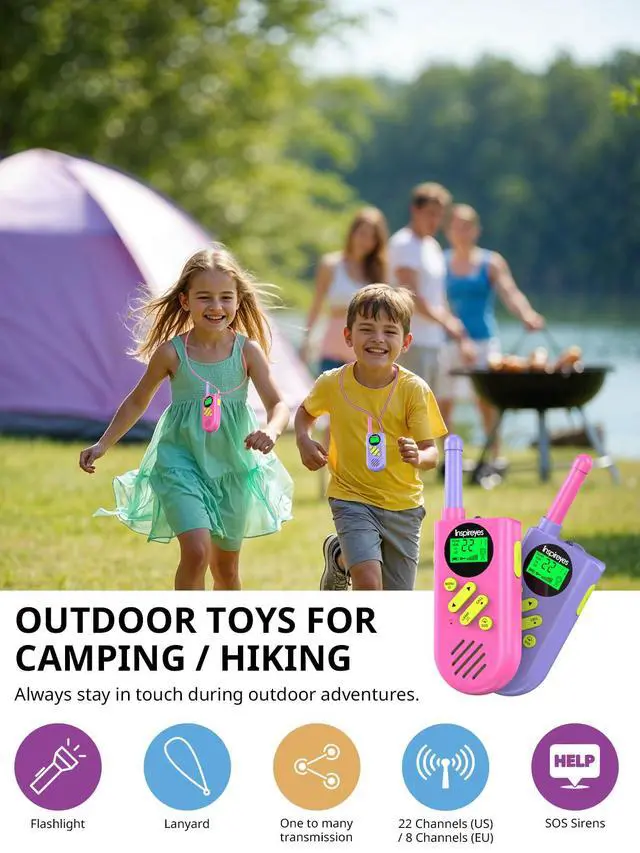 Alt view image 3 of 6 - Walkie Talkies for Kids, Rechargeable Long Range 2 Pack, Kids Toys for Boys Girls Ages 3-12, 2 Way Radio Toy, Outdoor Adventure Toys, Camping Hiking Gear, Birthday Gifts for Kids