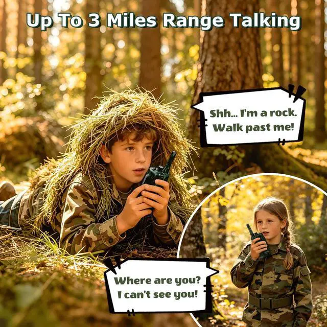 Alt view image 2 of 7 - Kids Walkie Talkies 2 Pack, 2 Miles Range Rechargeable Walkie Talkies for Kids, 16 Channels 2 Way Radio with Flashlight Toys Gifts for Adventures, Camping, Hiking(Camouflage)