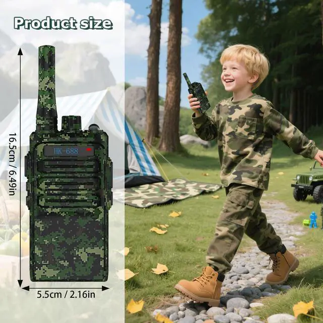 Alt view image 7 of 7 - Kids Walkie Talkies 2 Pack, 2 Miles Range Rechargeable Walkie Talkies for Kids, 16 Channels 2 Way Radio with Flashlight Toys Gifts for Adventures, Camping, Hiking(Camouflage)