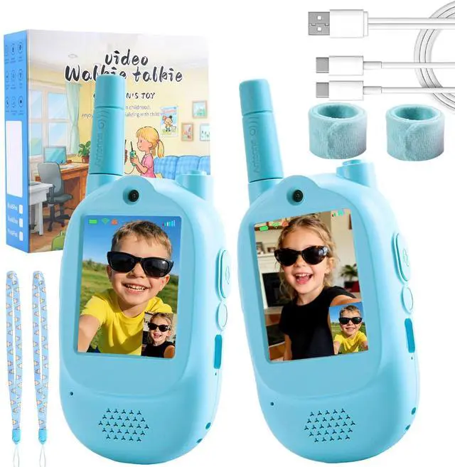 Main image of Long Range walkie talkies for Kids, 2 Pack Rechargeable, 1600 ft Long Range Real-Time Video Voice Changer, Kids Walkie Talkies with Straps, Gift for Boys Girls Ages 3-12, Blue
