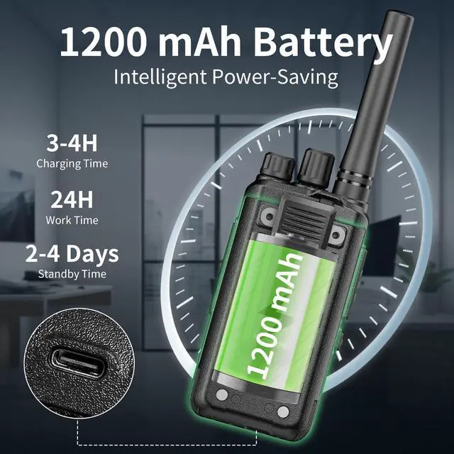 Alt view image 3 of 7 - MC-528 4 Pack Walkie Talkies for Adults, Two Way Radio with Earpiece, 2 Way Radio Long Range 1200mAh Battery Rechargeable Portable FRS Walkie Talkie with USB Charging Base